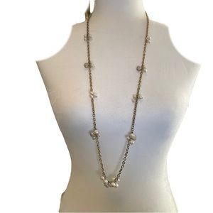 Lia Sophia Long Pearl and Crystal Necklace